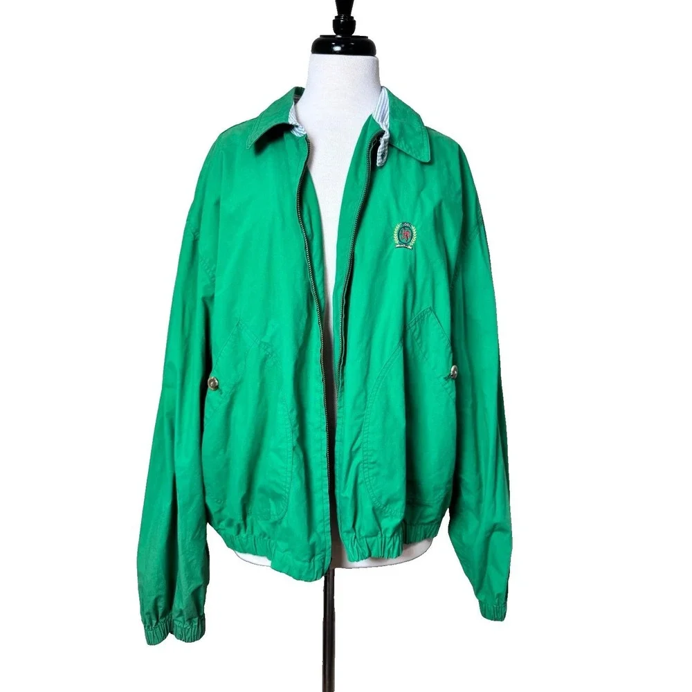 Vintage Tommy Hilfiger‎ Green Windbreaker Jacket XL Crest Golf 90s
